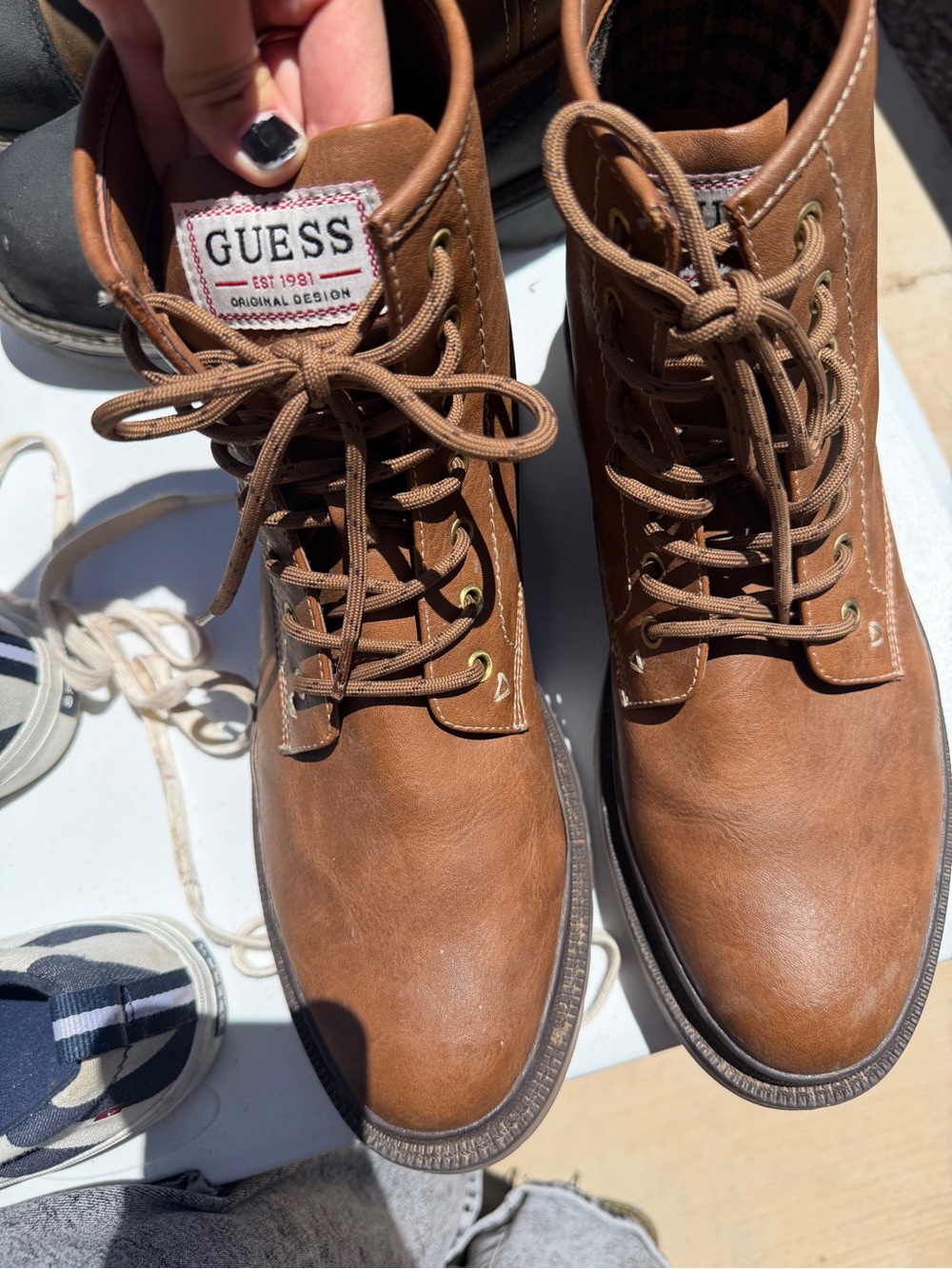 GUESS Men's Tan Lace-Up Leather Boots